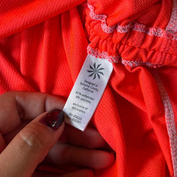 Athleta Orange Ruched Side Cinch Tunic Top Swim Cover Up Thumb Holes size M - Picture 5 of 6